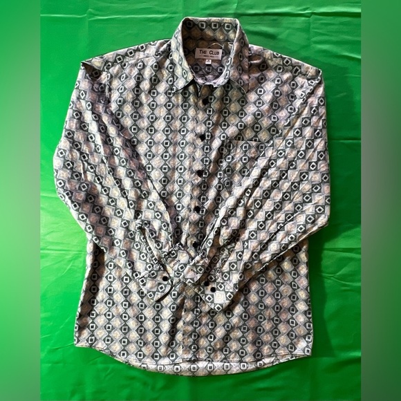 Club Room  Marco Polo .Dress Shirt Mens Medium 15-15 1/2 Beige & Green - Picture 10 of 16